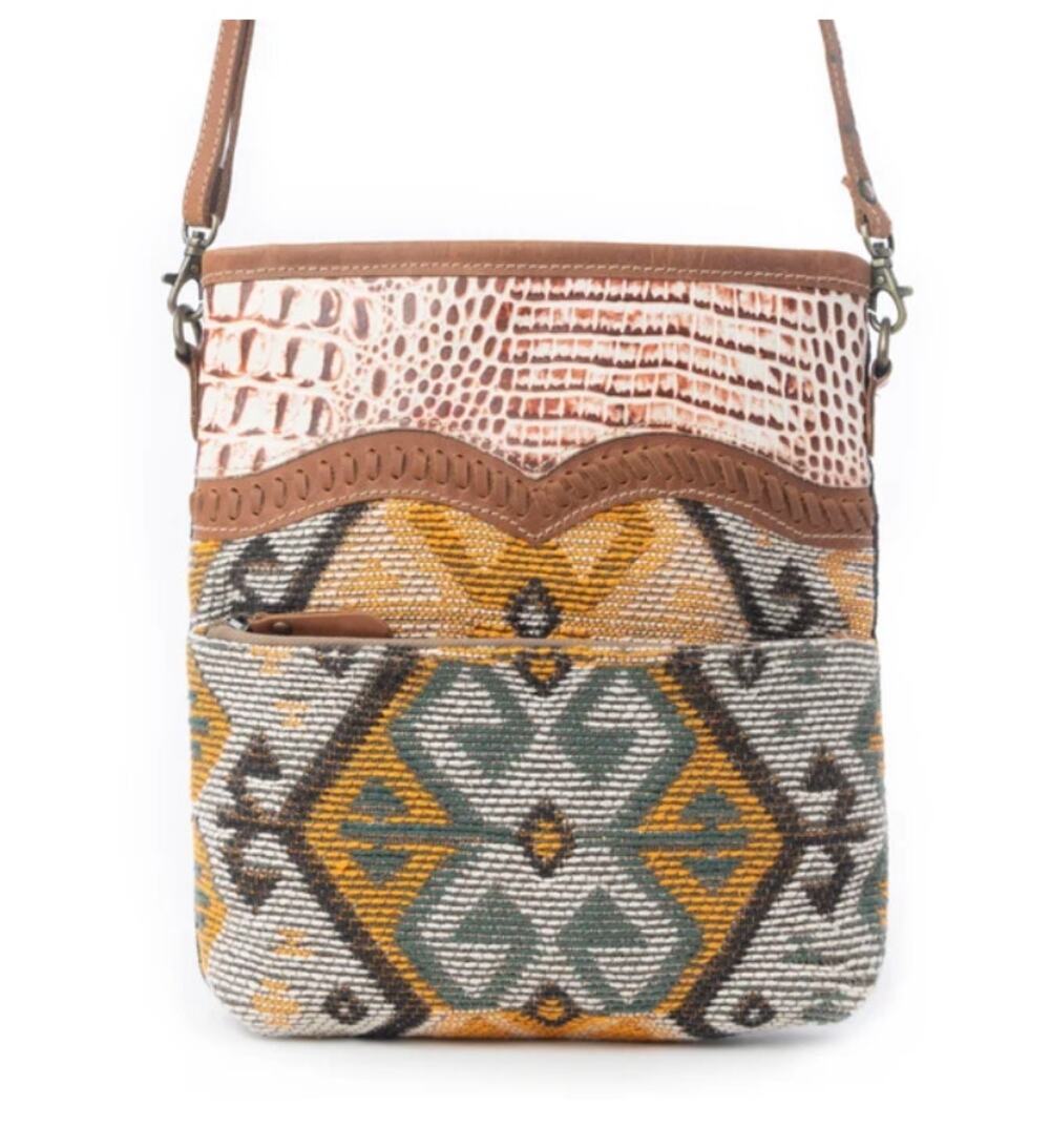 NWT Western Canvas and Textured Leather Seneca Royale Crossbody Bag